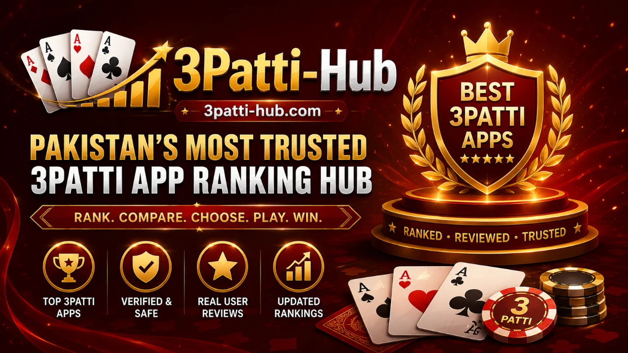 3Patti Hub secondary banner — soft blush gradient, trustworthy geometric accents for leaderboard and carousel context, comparison tone without brand marks